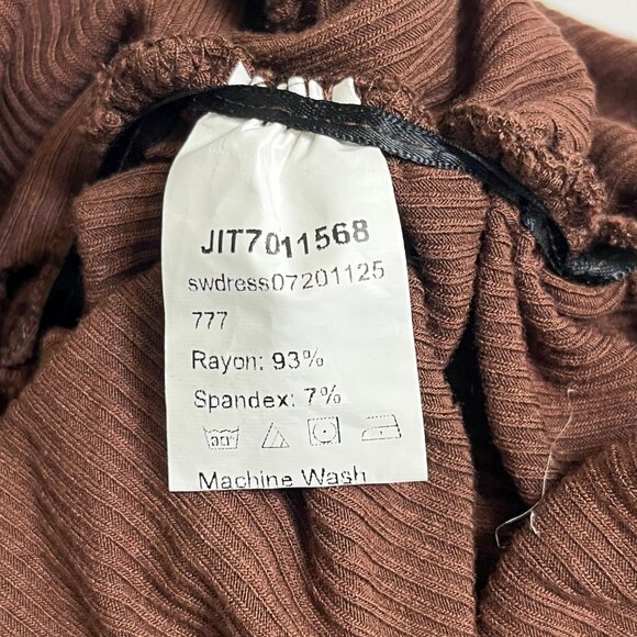 Brown Ruched Cutout Midi Dress - Long Sleeve - Picture 6 of 7